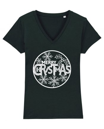 Merry Christmas White Embroidery Black