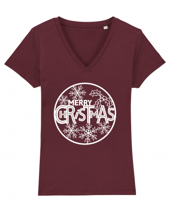 Merry Christmas White Embroidery Burgundy