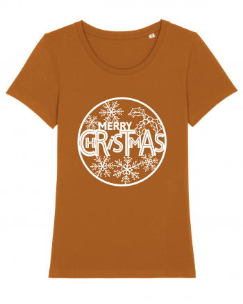 Merry Christmas White Embroidery Roasted Orange