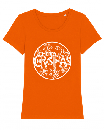 Merry Christmas White Embroidery Bright Orange