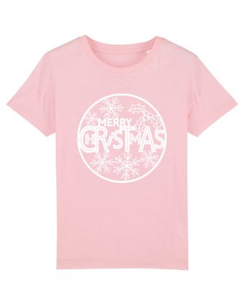 Merry Christmas White Embroidery Cotton Pink