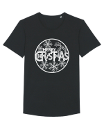 Merry Christmas White Embroidery Tricou mânecă scurtă guler larg Bărbat Skater