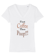 Coffee First Tricou mânecă scurtă guler V Damă Evoker