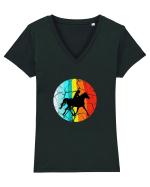 Retro Horse Riding Desugn Tricou mânecă scurtă guler V Damă Evoker