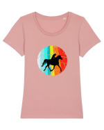 Retro Horse Riding Desugn Tricou mânecă scurtă guler larg fitted Damă Expresser