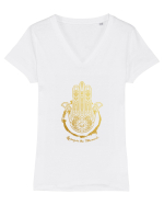 Hamsa   Tricou mânecă scurtă guler V Damă Evoker