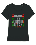 Yeah It's Christmas Bitch Tricou mânecă scurtă guler larg fitted Damă Expresser