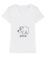 Bear With Me Design Tricou mânecă scurtă guler V Damă Evoker