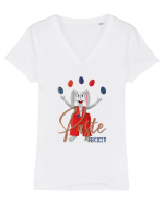 Iepure jongler + text Tricou mânecă scurtă guler V Damă Evoker