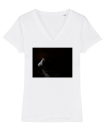 Moon Face Design Tricou mânecă scurtă guler V Damă Evoker