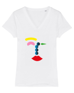 Funky Face Design Tricou mânecă scurtă guler V Damă Evoker