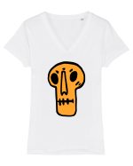 Halloween Orange Funny Skull Tricou mânecă scurtă guler V Damă Evoker