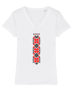 Romanian traditional motifs Tricou mânecă scurtă guler V Damă Evoker