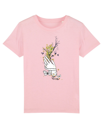 Natural Abstract cu Fluturi Păsări Cotton Pink