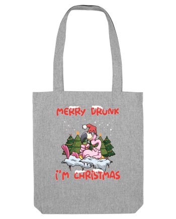 Merry Drunk I'm Christmas Pink Flamingo Heather Grey