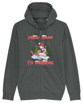 Merry Drunk I'm Christmas Pink Flamingo Anthracite