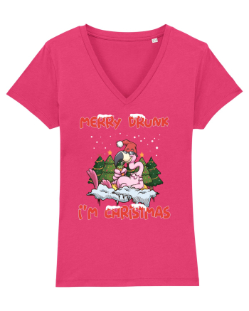 Merry Drunk I'm Christmas Pink Flamingo Raspberry