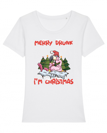 Merry Drunk I'm Christmas Pink Flamingo White
