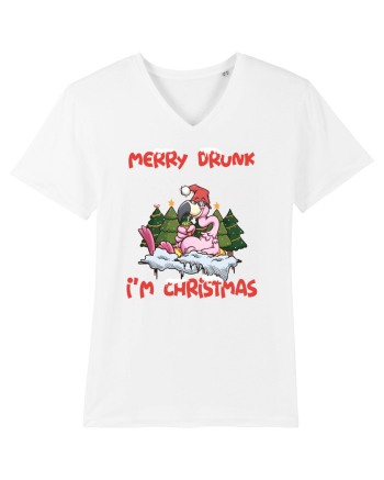 Merry Drunk I'm Christmas Pink Flamingo White