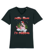 Merry Drunk I'm Christmas Pink Flamingo Tricou mânecă scurtă guler V Bărbat Presenter