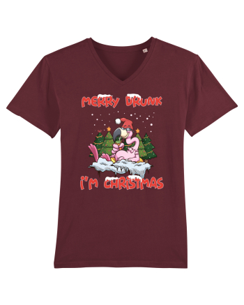 Merry Drunk I'm Christmas Pink Flamingo Burgundy