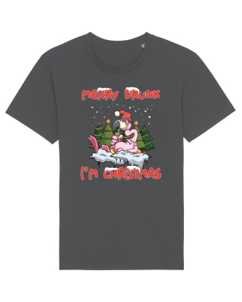 Merry Drunk I'm Christmas Pink Flamingo Anthracite