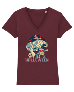De Halloween vintage cu dinozauri, pisici si mumii si vrajitoare Tricou mânecă scurtă guler V Damă Evoker