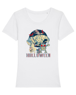 De Halloween vintage cu dinozauri, pisici si mumii si vrajitoare Tricou mânecă scurtă guler larg fitted Damă Expresser