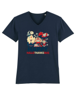 Halloween Thanksgiving si Craciunul. Design retro 3 in 1 Tricou mânecă scurtă guler V Bărbat Presenter