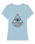 Ochi Floral Piramida Tricou mânecă scurtă guler larg fitted Damă Expresser