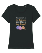 Housework is for Those Who Don't Know How to Knit (White) Tricou mânecă scurtă guler larg fitted Damă Expresser