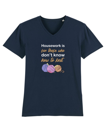 Housework is for Those Who Don't Know How to Knit (White) French Navy