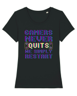 Gamers never quits Tricou mânecă scurtă guler larg fitted Damă Expresser