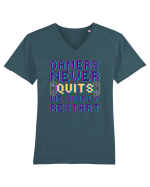Gamers never quits Tricou mânecă scurtă guler V Bărbat Presenter
