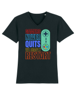 Gamers never quits Tricou mânecă scurtă guler V Bărbat Presenter