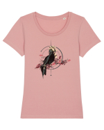 Pasăre cu Natura Roșu Tricou mânecă scurtă guler larg fitted Damă Expresser