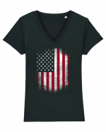 USA Flag Tricou mânecă scurtă guler V Damă Evoker