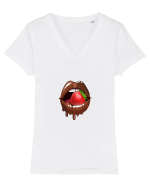 Chocolate strawberry lips Tricou mânecă scurtă guler V Damă Evoker