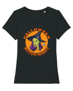 Halloween Witch Night Green Face Witch Tricou mânecă scurtă guler larg fitted Damă Expresser