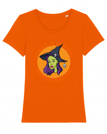 Halloween Witch Night Green Face Witch Bright Orange