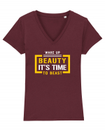 Wake Up Beauty is Time To Beast Tricou mânecă scurtă guler V Damă Evoker