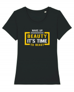 Wake Up Beauty is Time To Beast Tricou mânecă scurtă guler larg fitted Damă Expresser