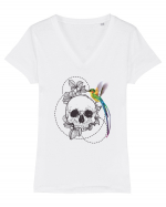 Craniu cu Colibri Tricou mânecă scurtă guler V Damă Evoker
