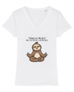 Sloth Yoga Design Tricou mânecă scurtă guler V Damă Evoker