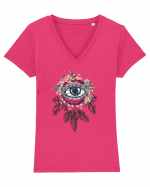 Ochi Floral în Dreamcatcher Tricou mânecă scurtă guler V Damă Evoker