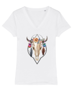 Craniu cu Pene Colorat Tricou mânecă scurtă guler V Damă Evoker