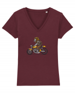 Motorcycle Lion Tricou mânecă scurtă guler V Damă Evoker