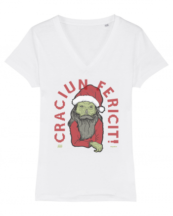 Craciun Fericit Ugly Green Santa Skull White