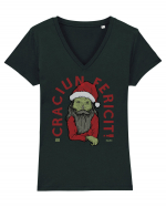 Craciun Fericit Ugly Green Santa Skull Tricou mânecă scurtă guler V Damă Evoker