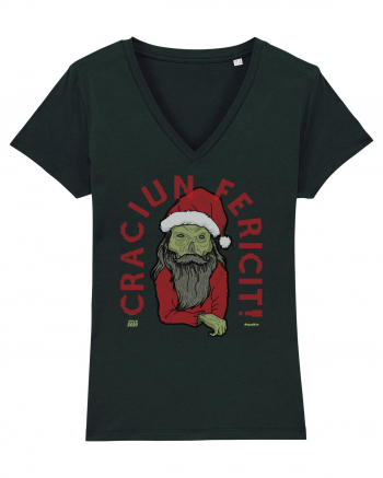 Craciun Fericit Ugly Green Santa Skull Black